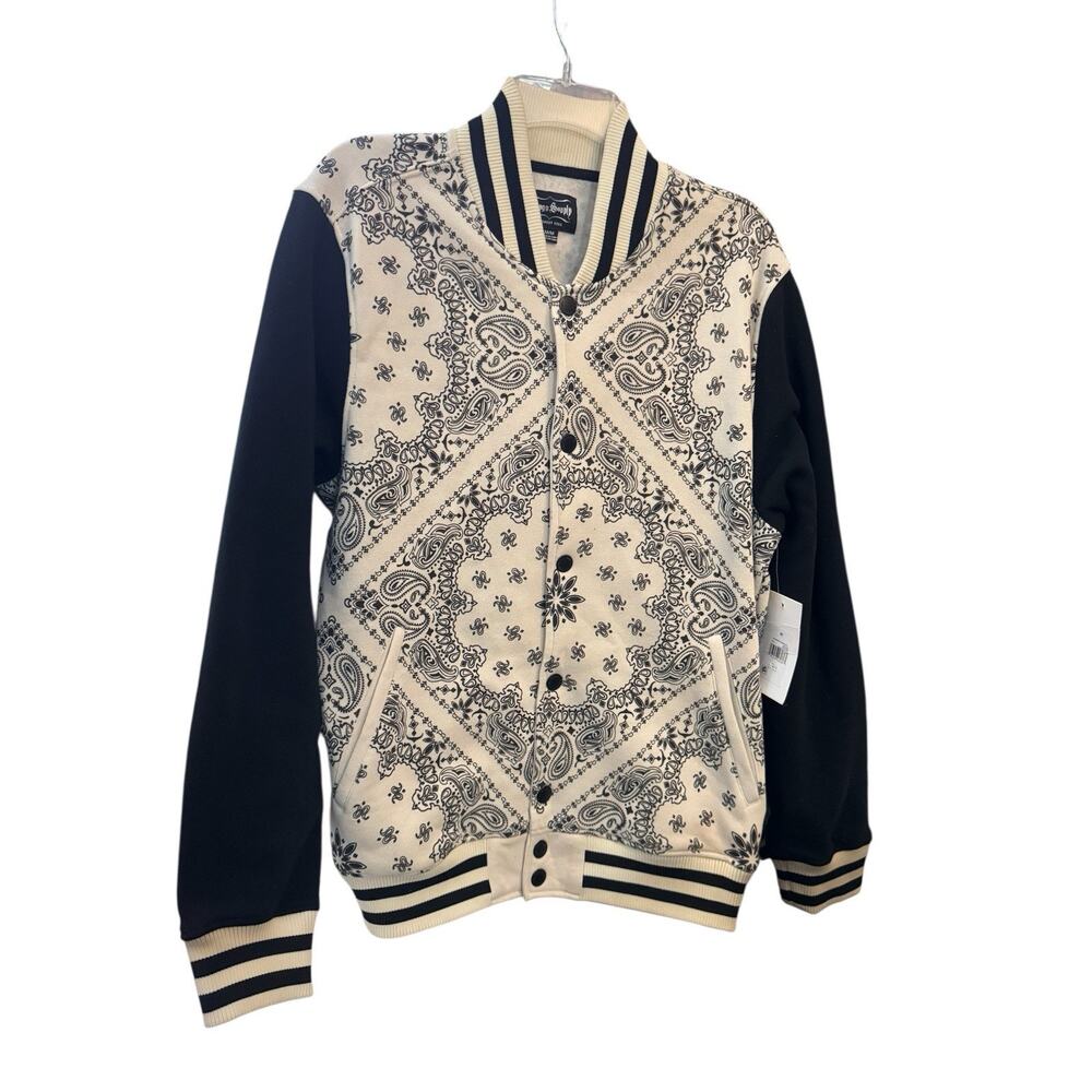 Dogg Supply by Snoop Dogg Varsity Fleece Jacket Size Medium Cream And Black